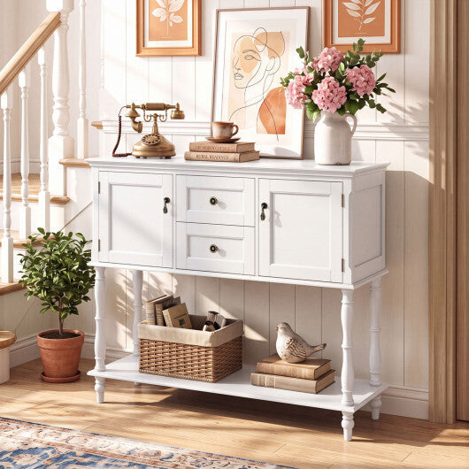 Console Table with 2 Drawers and 2 Door Cabinets and Bottom Storage Shelf-Blue W2B