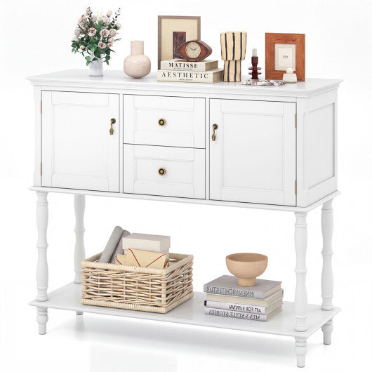 Console Table with 2 Drawers and 2 Door Cabinets and Bottom Storage Shelf-Blue W2B