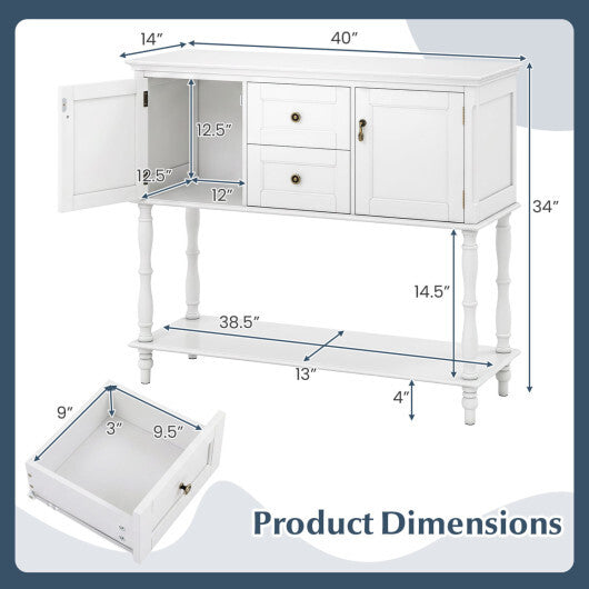 Console Table with 2 Drawers and 2 Door Cabinets and Bottom Storage Shelf-Blue W2B