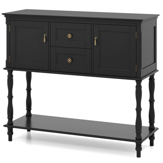 Console Table with 2 Drawers and 2 Door Cabinets and Bottom Storage Shelf-Blue W2B