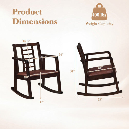 Wooden Rocking Chair with Upholstered Seat and Ladder Back for Living Room-Brown W2B