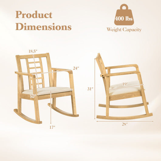 Wooden Rocking Chair with Upholstered Seat and Ladder Back for Living Room-Brown W2B