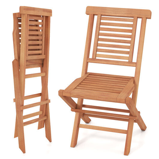 Teak Wood Folding Patio Chairs Set of 2 with X-Support & High Backrest for Backyard W2B