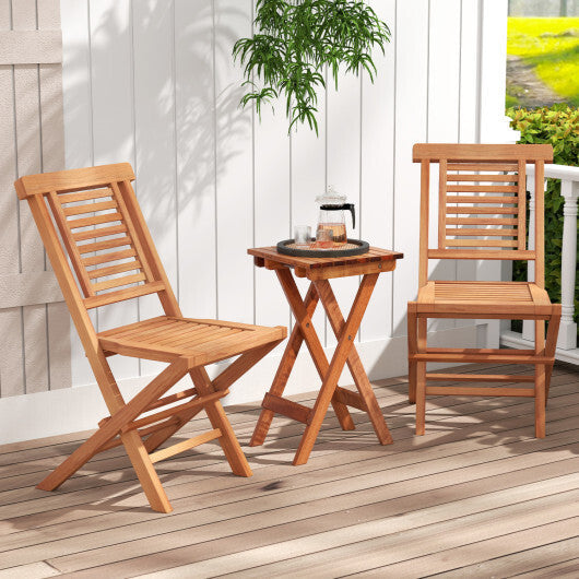 Teak Wood Folding Patio Chairs Set of 2 with X-Support & High Backrest for Backyard W2B