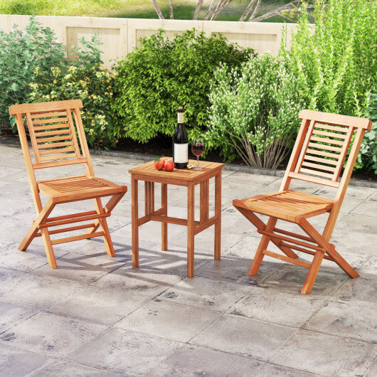 Teak Wood Folding Patio Chairs Set of 2 with X-Support & High Backrest for Backyard W2B