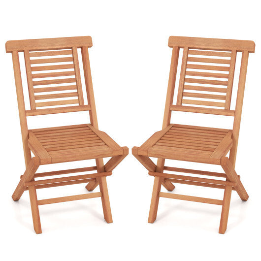Teak Wood Folding Patio Chairs Set of 2 with X-Support & High Backrest for Backyard W2B