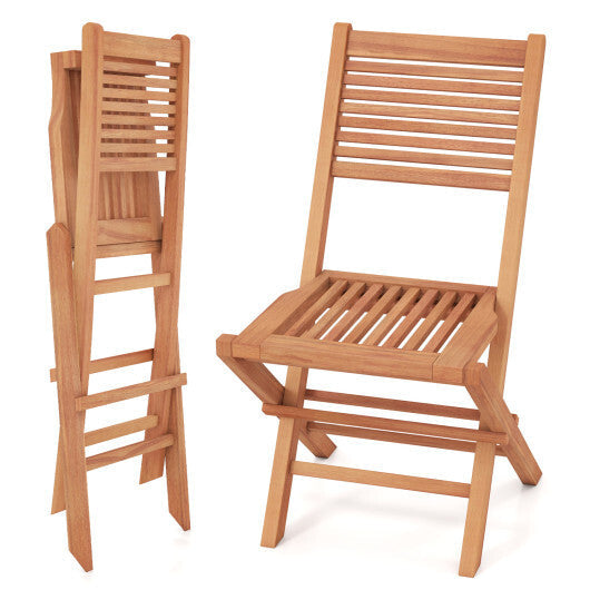 Teak Wood Folding Patio Chairs Set of 2 with Slatted Seat & Portable Design for Deck W2B