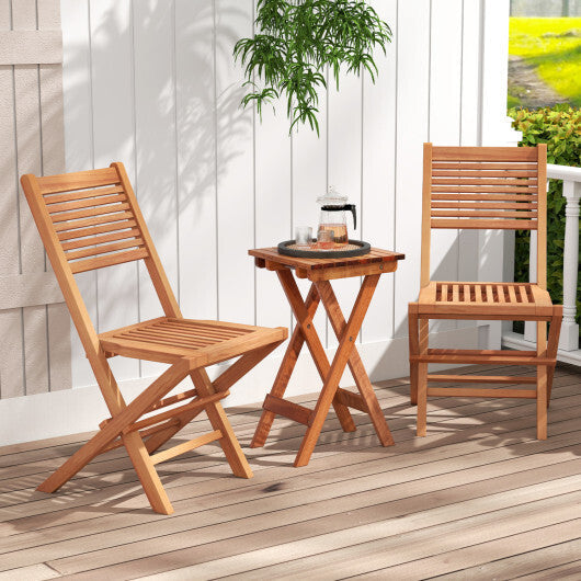 Teak Wood Folding Patio Chairs Set of 2 with Slatted Seat & Portable Design for Deck W2B