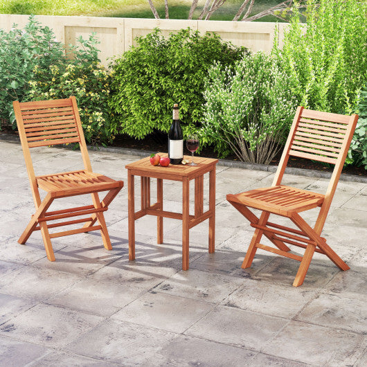 Teak Wood Folding Patio Chairs Set of 2 with Slatted Seat & Portable Design for Deck W2B