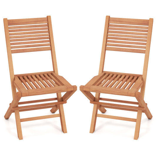 Teak Wood Folding Patio Chairs Set of 2 with Slatted Seat & Portable Design for Deck W2B