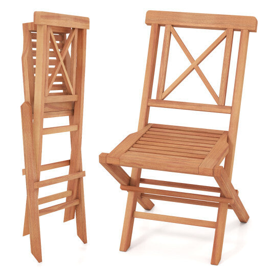 Teak Wood Folding Patio Chairs Set of 2 with Sturdy Frame & Comfort Back for Garden W2B