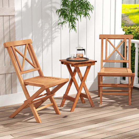 Teak Wood Folding Patio Chairs Set of 2 with Sturdy Frame & Comfort Back for Garden W2B