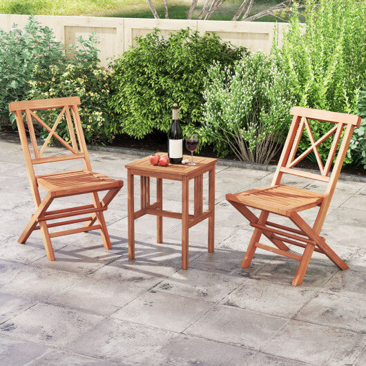 Teak Wood Folding Patio Chairs Set of 2 with Sturdy Frame & Comfort Back for Garden W2B