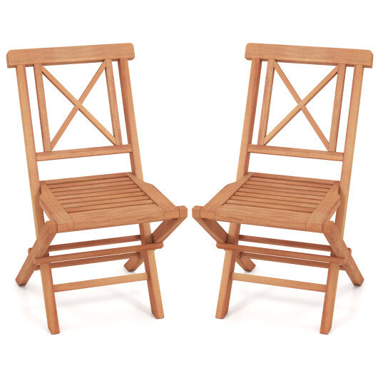 Teak Wood Folding Patio Chairs Set of 2 with Sturdy Frame & Comfort Back for Garden W2B