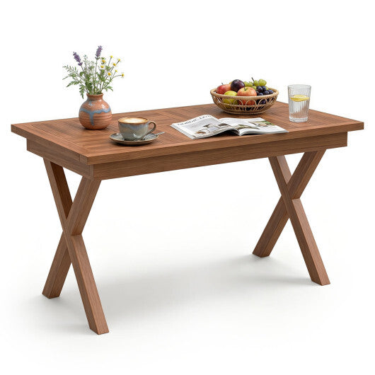 31.5" Outdoor Teak Wood Coffee Table with Slatted Tabletop for Patio W2B