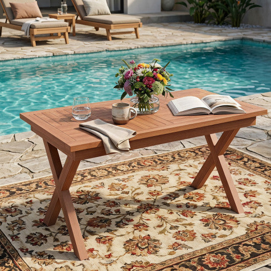 31.5" Outdoor Teak Wood Coffee Table with Slatted Tabletop for Patio W2B