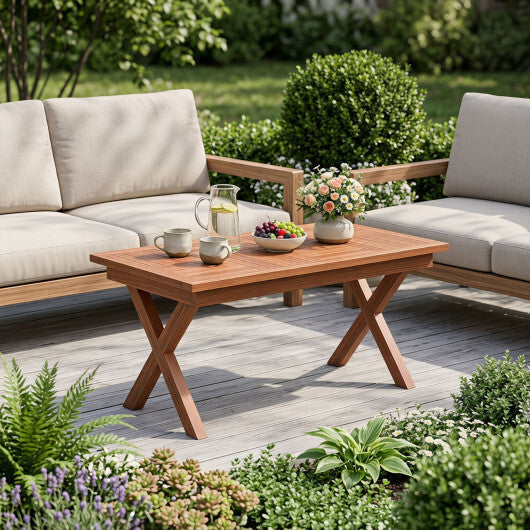 31.5" Outdoor Teak Wood Coffee Table with Slatted Tabletop for Patio W2B