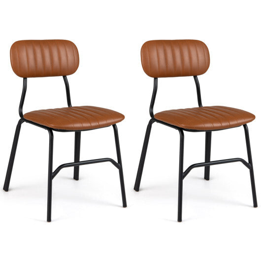 Set of 2 Modern Dining Chairs with Ergonomic Back Metal Legs Exquisite Rivet and Embellished Edges-Brown W2B