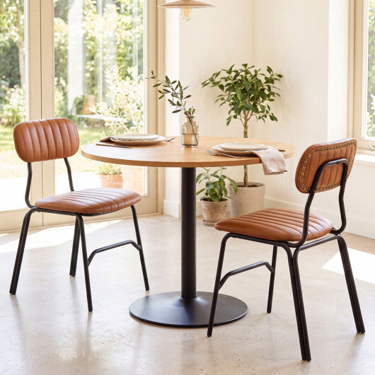 Set of 2 Modern Dining Chairs with Ergonomic Back Metal Legs Exquisite Rivet and Embellished Edges-Brown W2B