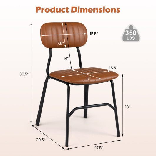 Set of 2 Modern Dining Chairs with Ergonomic Back Metal Legs Exquisite Rivet and Embellished Edges-Brown W2B