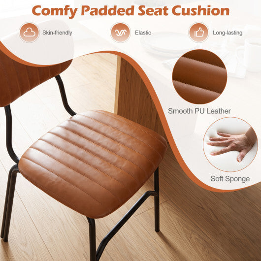 Set of 2 Modern Dining Chairs with Ergonomic Back Metal Legs Exquisite Rivet and Embellished Edges-Brown W2B