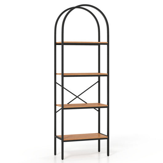 71" Tall Arched Bookcase 4-Tier with Storage Shelves & Metal Frame for Home Office-Brown & Black W2B