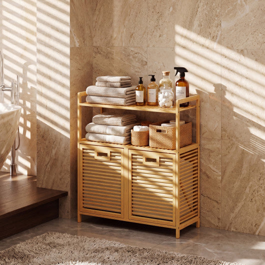 Double Tilt Out Laundry Hamper with 2 Shelves for Dirty Clothes-Natural W2B