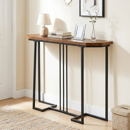 Modern Console Table Narrow Entryway Table with Metal Legs-Rustic Brown W2B