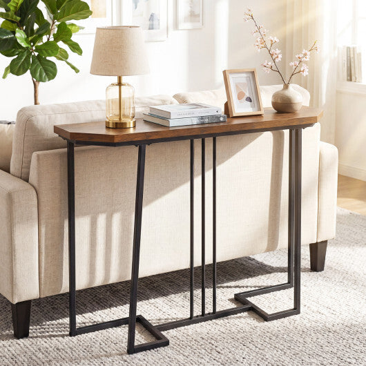 Modern Console Table Narrow Entryway Table with Metal Legs-Rustic Brown W2B