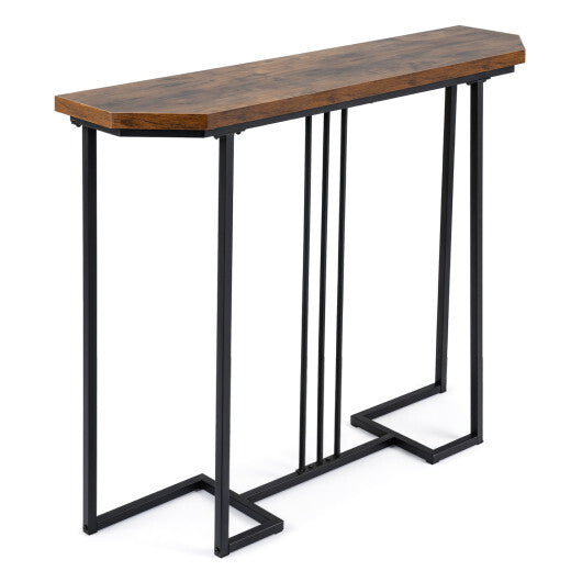 Modern Console Table Narrow Entryway Table with Metal Legs-Rustic Brown W2B