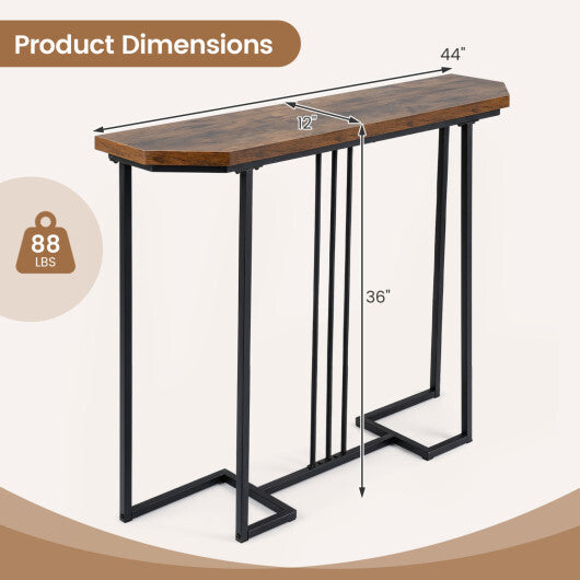 Modern Console Table Narrow Entryway Table with Metal Legs-Rustic Brown W2B
