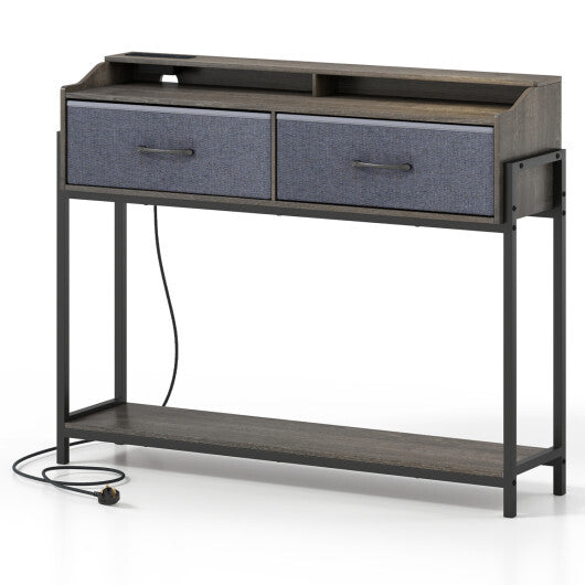 Console Table with Charging Station 110 cm Narrow Entryway Table with 2 Drawers and Shelves-Rustic Brown W2B