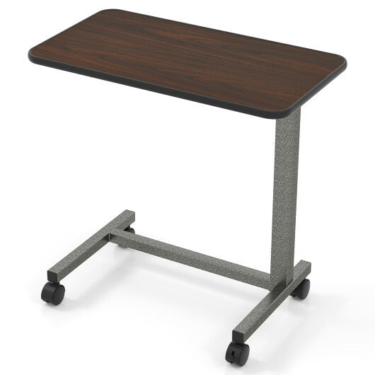 Overbed Table with Lockable Rolling Wheels and Sturdy H-Shaped Base for Hospital and Home Use-Walnut W2B