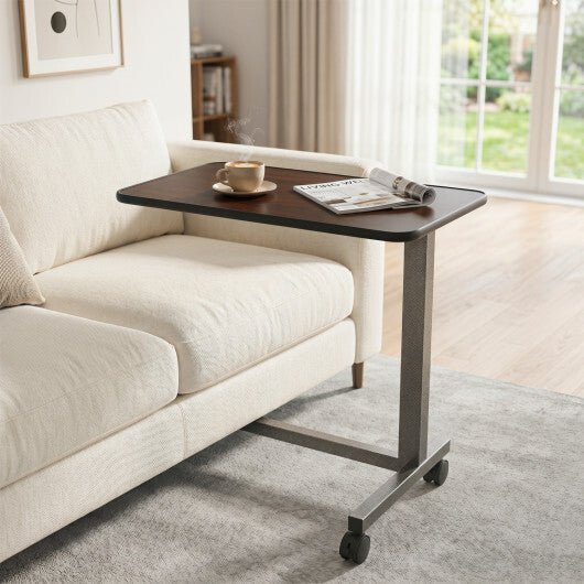 Overbed Table with Lockable Rolling Wheels and Sturdy H-Shaped Base for Hospital and Home Use-Walnut W2B