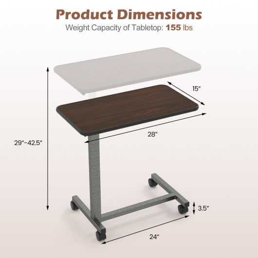Overbed Table with Lockable Rolling Wheels and Sturdy H-Shaped Base for Hospital and Home Use-Walnut W2B