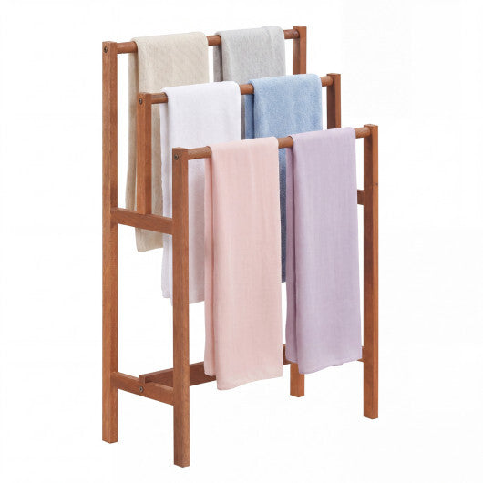 Solid Wood 3-Tier Freestanding Towel Rack with Teak Oil Finish W2B