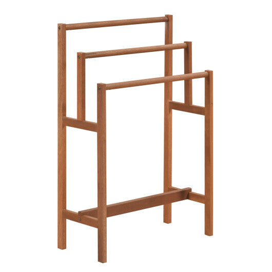 Solid Wood 3-Tier Freestanding Towel Rack with Teak Oil Finish W2B
