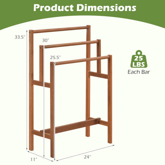 Solid Wood 3-Tier Freestanding Towel Rack with Teak Oil Finish W2B