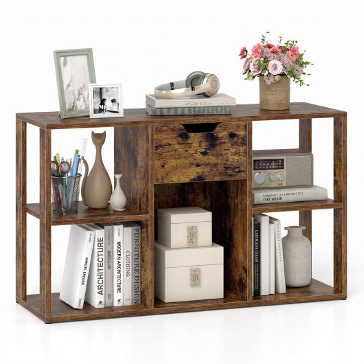 5-Cube Bookcase with Storage Drawer Freestanding Bookshelf Modern Display Rack-Rustic Brown W2B