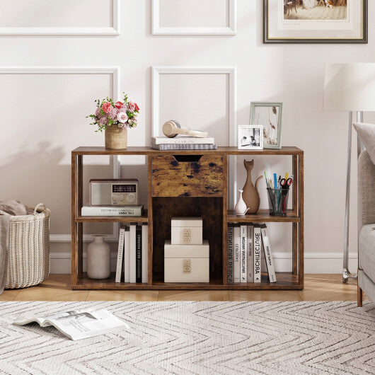 5-Cube Bookcase with Storage Drawer Freestanding Bookshelf Modern Display Rack-Rustic Brown W2B