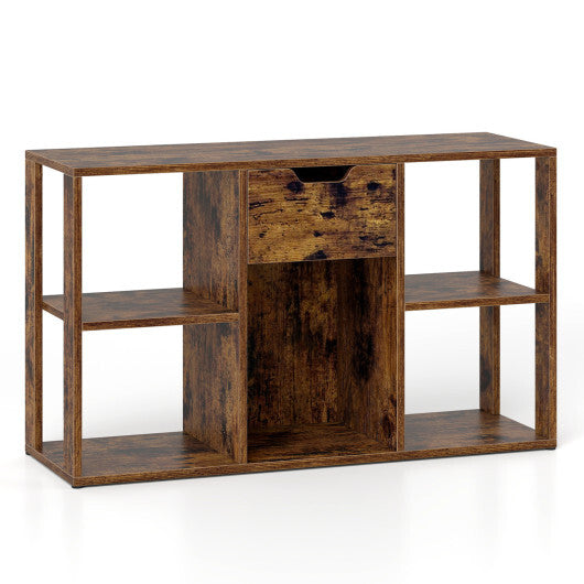 5-Cube Bookcase with Storage Drawer Freestanding Bookshelf Modern Display Rack-Rustic Brown W2B