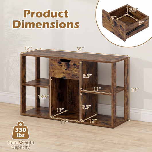 5-Cube Bookcase with Storage Drawer Freestanding Bookshelf Modern Display Rack-Rustic Brown W2B