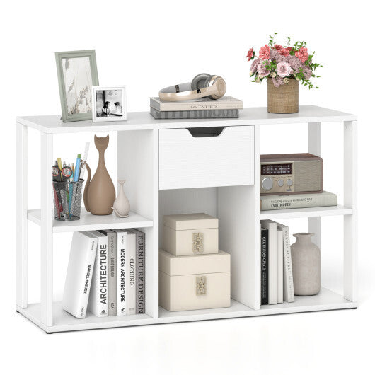 5-Cube Bookcase with Storage Drawer Freestanding Bookshelf Modern Display Rack-Rustic Brown W2B