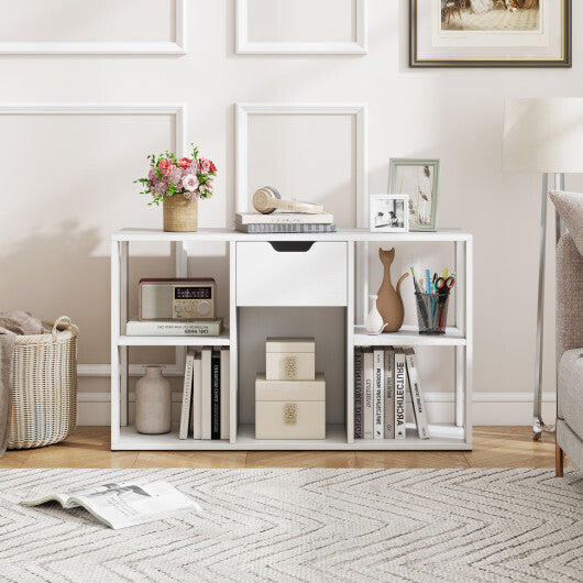 5-Cube Bookcase with Storage Drawer Freestanding Bookshelf Modern Display Rack-Rustic Brown W2B