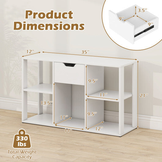 5-Cube Bookcase with Storage Drawer Freestanding Bookshelf Modern Display Rack-Rustic Brown W2B