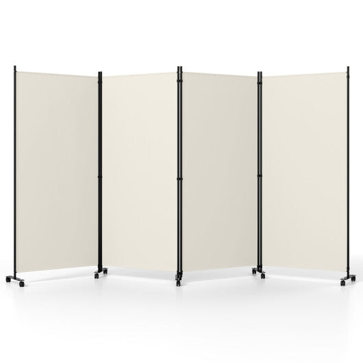 4 Panel Folding Privacy Screen Room Divider with Wheels-White W2B