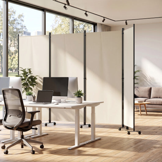 4 Panel Folding Privacy Screen Room Divider with Wheels-White W2B