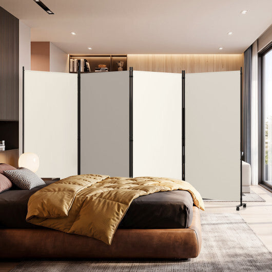 4 Panel Folding Privacy Screen Room Divider with Wheels-White W2B