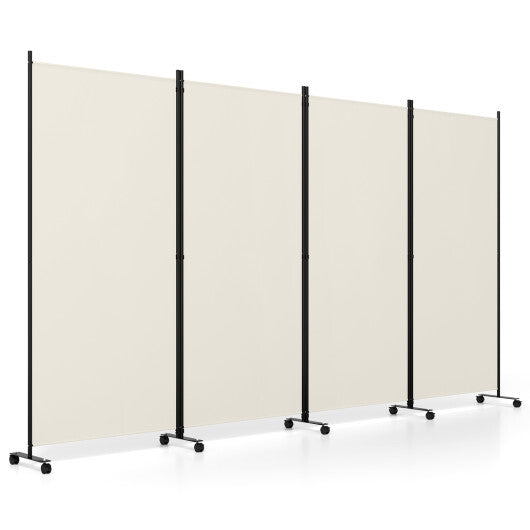 4 Panel Folding Privacy Screen Room Divider with Wheels-White W2B