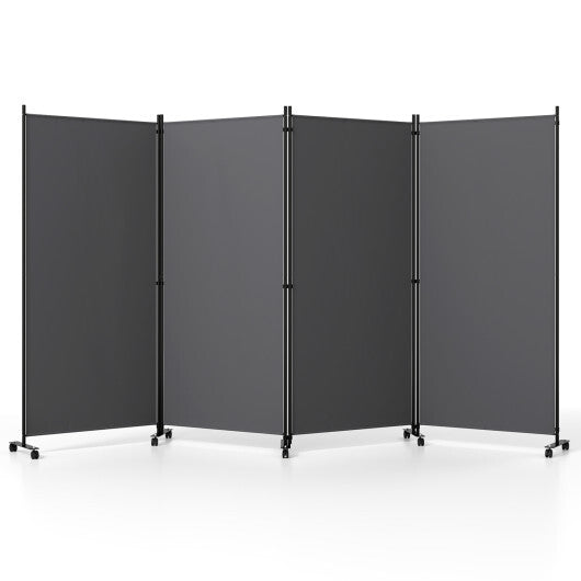 4 Panel Folding Privacy Screen Room Divider with Wheels-White W2B